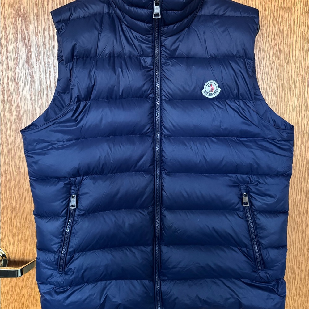 Moncler Dark Blue Puffer Vest with Logo Patch